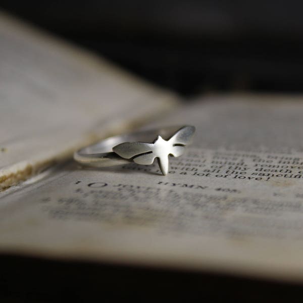 Sphinx Moth Small Sterling Silver Stacking Ring