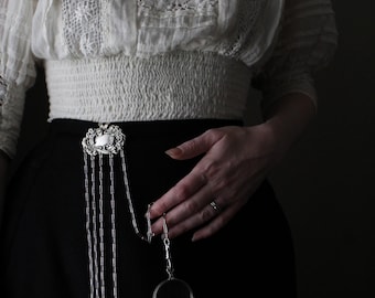 Silver Plated Brass Stamping and Nickel Chatelaine Keychain Sewing Tool Holder