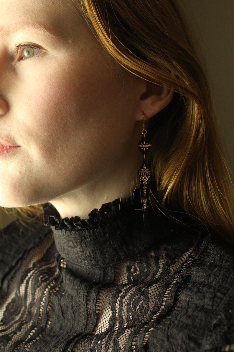 Black and Gold Etruscan Revival Greek Revival Inspired Victorian Style Laser Cut Acrylic Earrings image 2