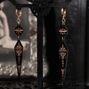 Black and Gold Etruscan Revival Greek Revival Inspired Victorian Style Laser Cut Acrylic Earrings image 3