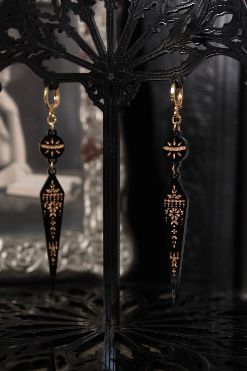 Black and Gold Etruscan Revival Greek Revival Inspired Victorian Style Laser Cut Acrylic Earrings image 3