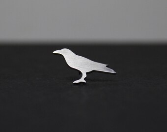 Crow Raven Pin Hand Cut Sterling Silver Lapel Pin Tie Tack