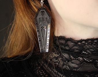 Coffin Memento Mori Lasercut Grey Acrylic Gothic Skull Earrings