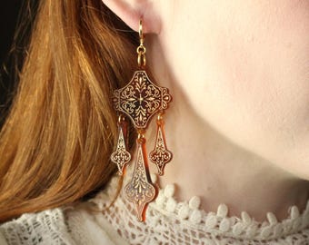 Chandelier Tortoiseshell and Gold Etruscan Revival Greek Revival Inspired Victorian Style Laser Cut Acrylic Earrings