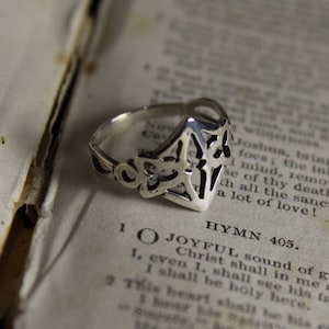 Trefoil Gothic Tracery Ring Handcut Recycled Sterling Silver