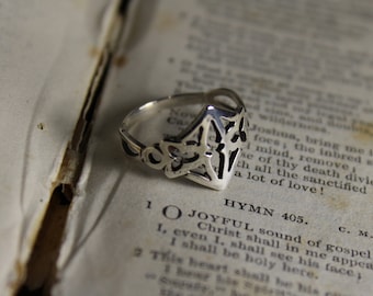 Trefoil Gothic Tracery Ring Handcut Recycled Sterling Silver