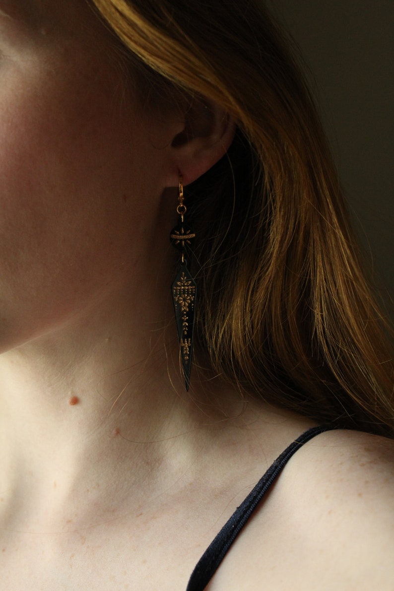 Black and Gold Etruscan Revival Greek Revival Inspired Victorian Style Laser Cut Acrylic Earrings image 6