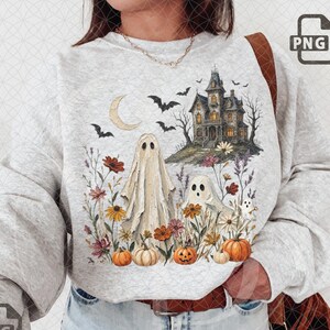 Wildflowers Ghost PNG, Spooky Season PNG, Boho Floral Halloween, Spooky Floral Ghost, Botanical Ghost, Preppy Fall PNG, Halloween Ghost png