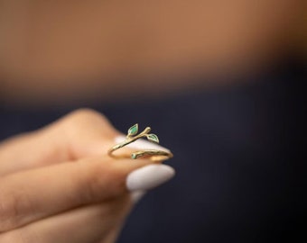 Origineel ontwerp Ivy Ring voor vrouwen, kerstcadeau voor haar, minimalistische 925 zilveren handgemaakte zomersieraden, groene bladring, moeders verjaardag