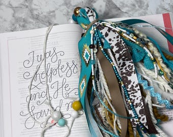 Handgemaakte bijbel bladwijzer met kwast: boho christelijk cadeau