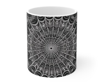 Spider Web  11 oz Ceramic Coffee Cup - Spooky Halloween Vibes Decor