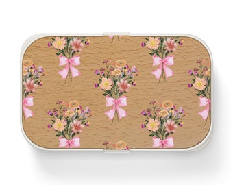 peachy pink wildflower eco friendly reusable girls women gift organization food container Bento Lunch Box