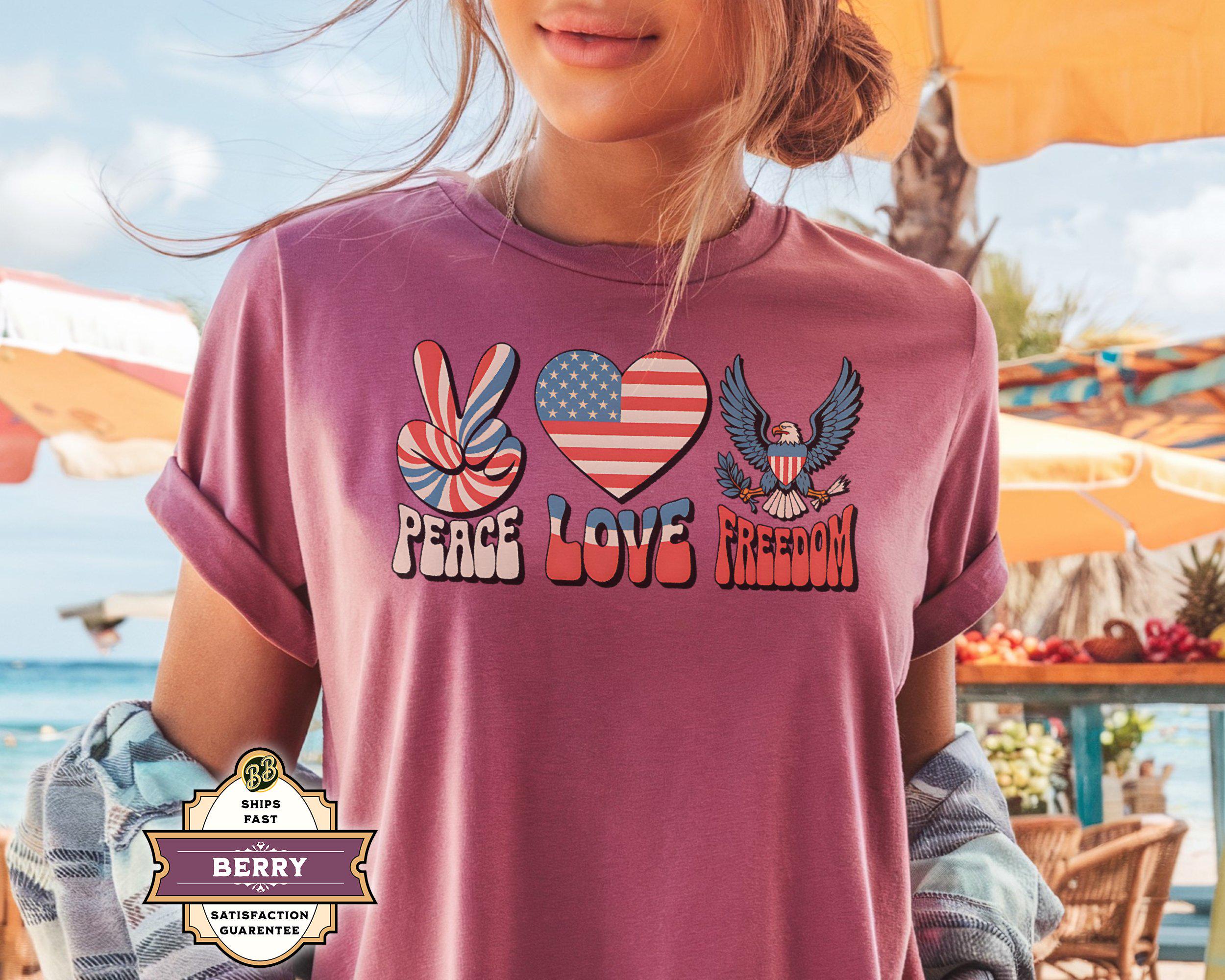 Peace Love Freedom Retro 60s Shirt, Groovy Hippie USA Comfort