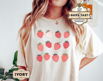 Cute Strawberry Shirt, Cottagecore Shirt, Garden Shirt, Foodie Gift, Foodie Shirt, Strawberry Clothes, Strawberry Top, Botanical Shirt