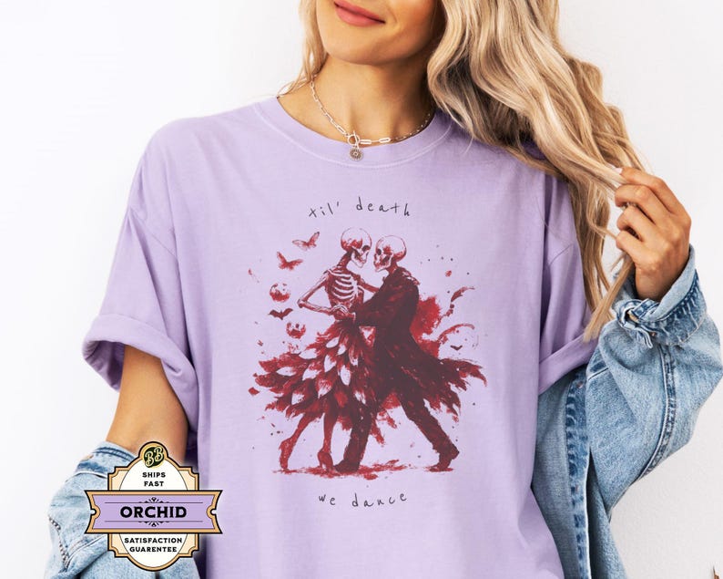 Gothic Skeleton Dance T-Shirt, Till Death We Dance Graphic Tee, Halloween Skeleton Couple Shirt, Gothic Love Shirt