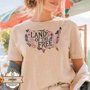 Boho Floral USA Map Shirt for Women, Land of the Free Patriotic Comfort Colors® Tee, Wildflower America Tshirt, Rustic Patriotic Gift