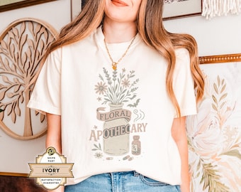 Floral Apothecary Shirt with Bottles and Herbs, Botanical Pharmacy Tee for Garden Lovers, Herbal Apothecary Gift, Comfort Colors® Tee