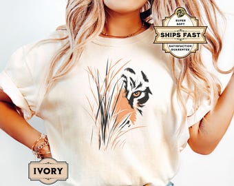 Tiger T Shirt with Bold Orange and Black Design, Fierce Gaze, Wildlife Gift, Jungle Lover Present, Safari Inspired Tee, Big Cat Lover Shirt