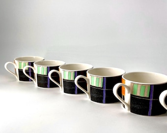 Rare Postmodern Fine Coffee Cup Set Vintage Low cups memphis style 80s 90s