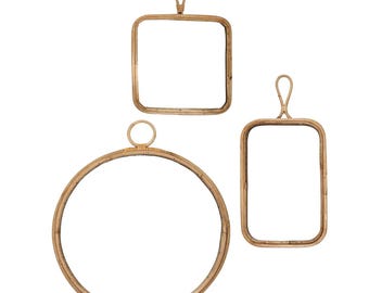 French Midcentury Bamboo Rattan mirrors set three sizes and shapes