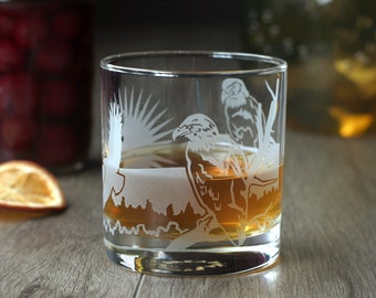 Bald Eagle Glass - Etched Lowball DOF Barware for Whiskey and Cocktails