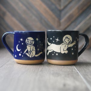 Astronaut Space Cats Mug - celestial pottery made in USA