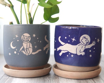 Space Cats Planter - plant pot with drainage + saucer