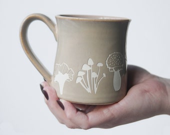 Mushroom Collection Mug engraved pottery
