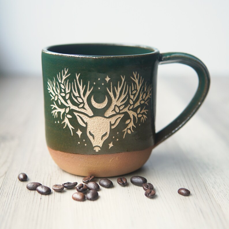 Deer Tree Mug Artemis/Diana Farmhouse Style Handmade Pottery image 7