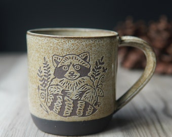Raccoon Mug - Farmhouse Style Handmade Pottery Cup