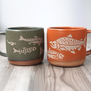 Salmon Fish Mug - Sockeye Life Cycle handmade pottery