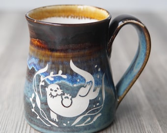 Otter Mug - handmade rustic pottery - dishwasher safe