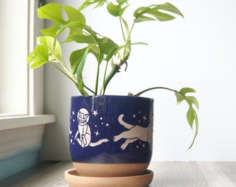 Space Cats Planter - plant pot with drainage + saucer