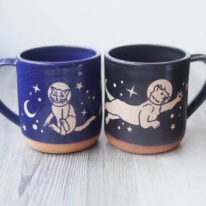Astronaut Space Cats Mug - handmade celestial pottery