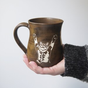 Stretching Cat Mug Handmade Pottery Cup image 3