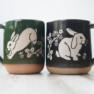 Rabbit Mug Farmhouse Style Handmade Pottery Cup with Blackberries image 1