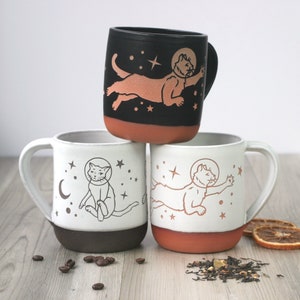 Astronaut Space Cats Mug - handmade celestial pottery