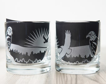 Bald Eagle Glass - Etched Lowball DOF Barware for Whiskey and Cocktails