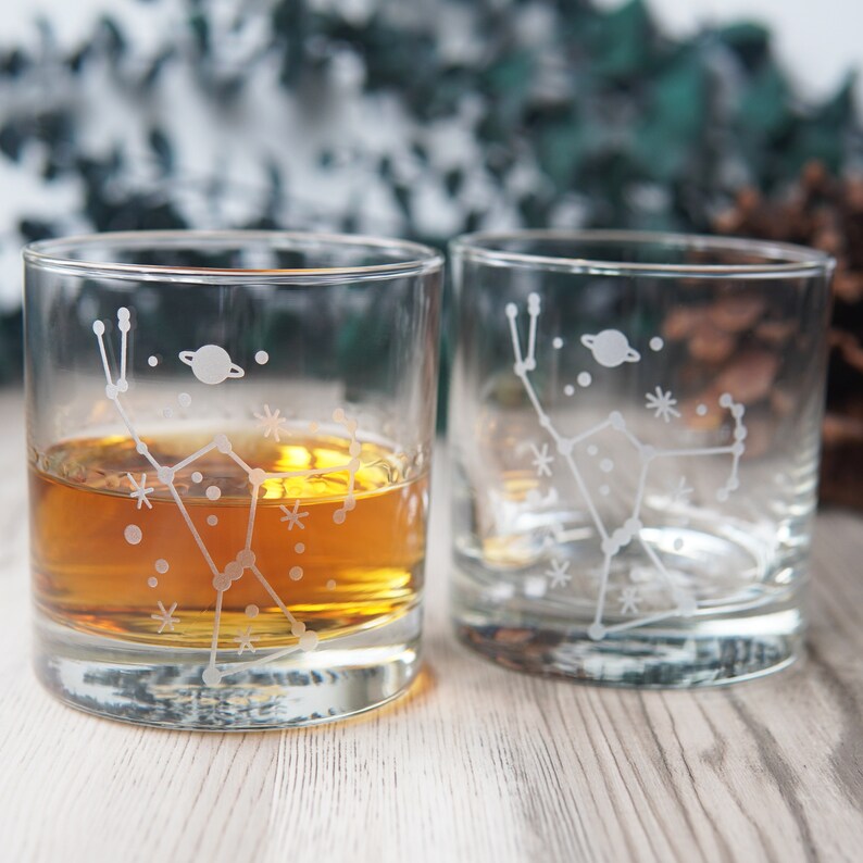 Orion Cocktail Glass for Whiskey with Constellation Set of 2