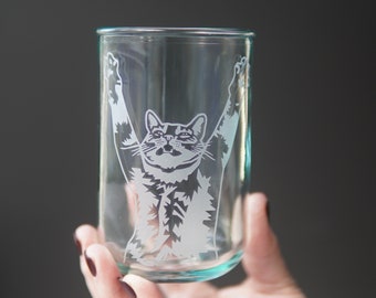 Recycled Glass Cup - Stretching Cat eco glass tumbler