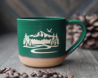 Mountain Mug, Farmhouse style handmade pottery cup - Mt. Hood