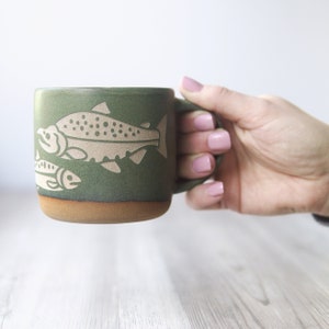 Salmon Fish Mug - Sockeye Life Cycle handmade pottery
