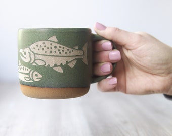 Salmon Fish Mug - Sockeye Life Cycle handmade pottery