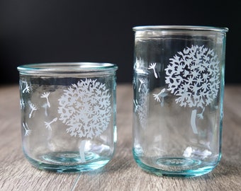 Recycled Glass Cup - Dandelion Seeds eco glass tumbler for drinking or candles