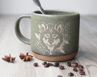 Wolf Mug - Handmade Pottery Cup