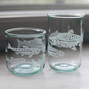 Salmon Fish Recycled Glass Cup - fishing eco glass tumbler for drinking or candles