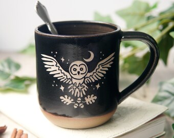 Owl + Oak Mug - Farmhouse Style Handmade Pottery for Wisdom + Growth