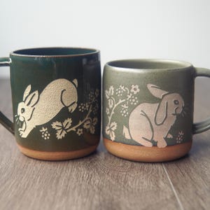 Rabbit Mug - Handmade Pottery Cup with Blackberries
