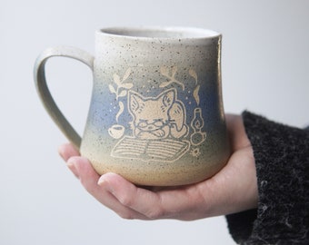 Book Cat Mug - cozy handmade pottery