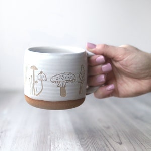 Mushroom Collection Mug engraved pottery White